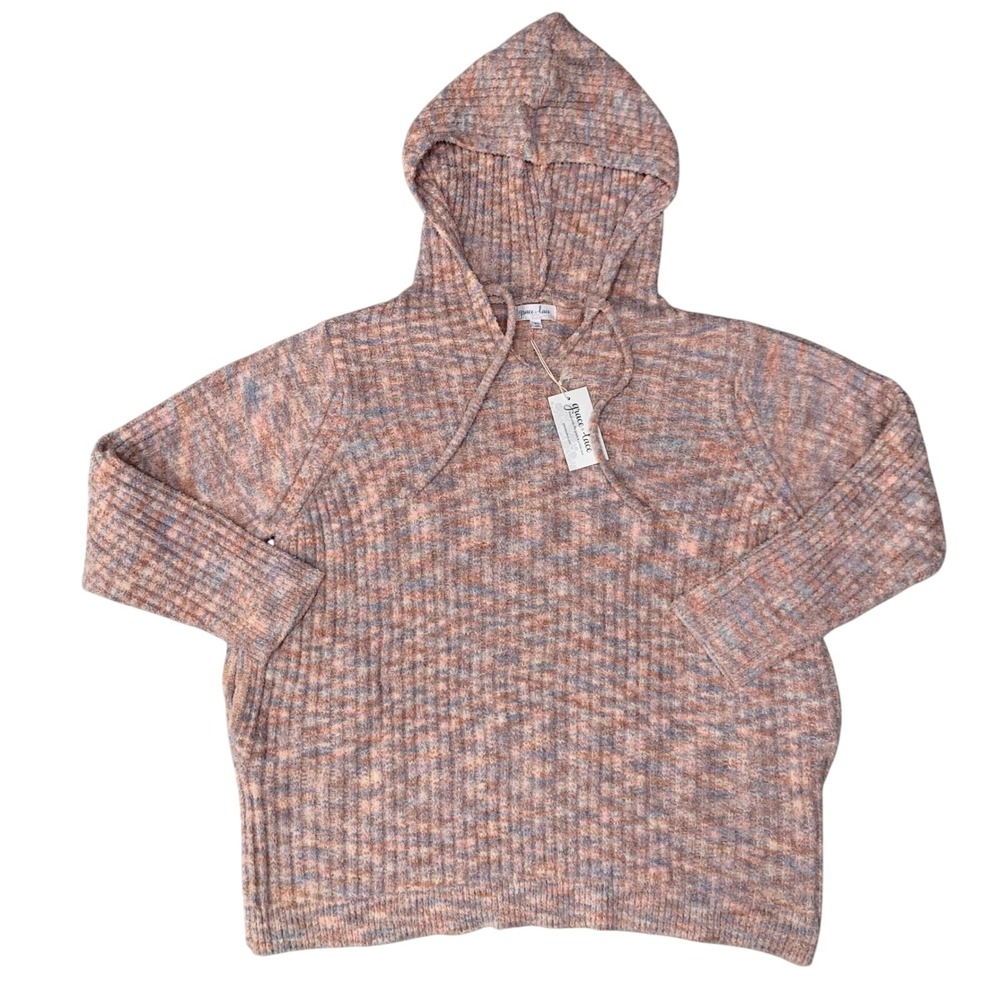 Grace and Lace Cloud Ribbed Hoodie Blush Melange Sweater Womens XLarge XL